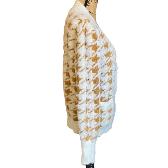Mystree Mustard & Cream Houndstooth Cardigan Size Large - Picture 2 of 7